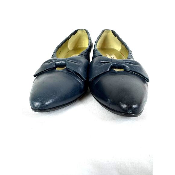 Vintage Leather Proxy Navy Leather Bow kitten heel size 8.5 - Picture 2 of 11